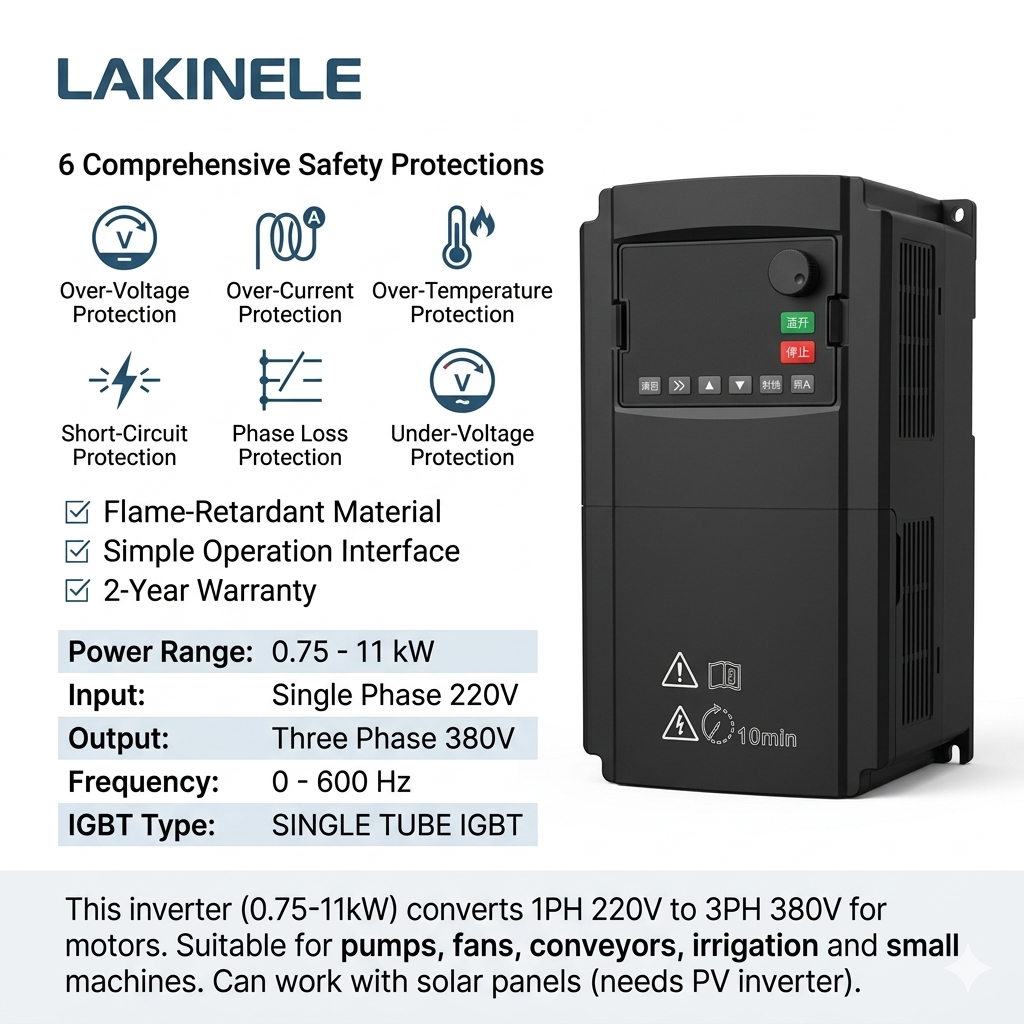 LAKINELE Vector Control 1PH 220V to 3PH 380V VFD